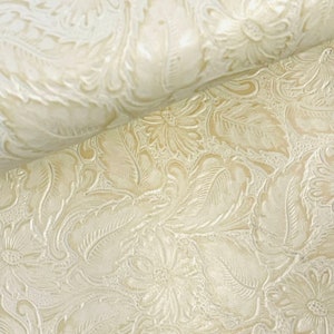 Vintage Western Beige Genuine Leather Sheets for Craft, Embossed Leather, Vintage Leather,Western leather