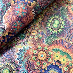 Multicolored Mandala Print Genuine Leather Sheets for Craft, Embossed Leather, Multicolored Leather, Rainbow Leather