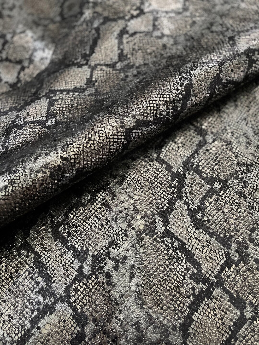 Metallic Silver and Black Snake Print Leather, Genuine Leather Sheets ...