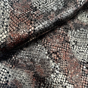 Metallic Silver and Black Snake Print Leather, Genuine Leather Sheets for Craft