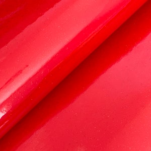 Synthetic Leather for Crafts, Faux Leather, Fine Glitter Glossy Red Faux Leather, Vegan Leather, Red Faux Leather