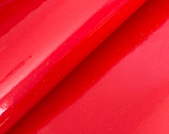 Synthetic Leather for Crafts, Faux Leather, Fine Glitter Glossy Red Faux Leather, Vegan Leather, Red Faux Leather