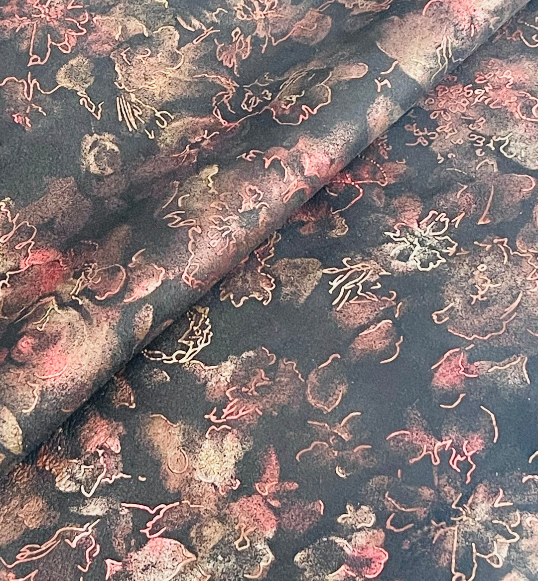 Crimson Floral Printed Leather Sheets, Genuine Leather Sheets for Craft