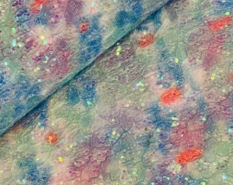 Faux Leather Fabric, Glitter Blue Lace Faux Leather, Synthetic Leather, Fine Glitter Fabric Faux Leather, Vegan Leather,