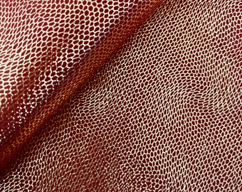 Metallic Red Gold Lace Snake Print Leather, Scarlet Line, Print Leather, Genuine Leather Sheets for Craft
