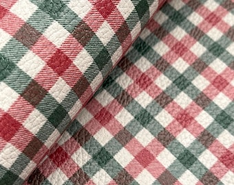 Christmas Red and Green Buffalo Plaid Print Genuine Leather, Genuine Leather for Crafts