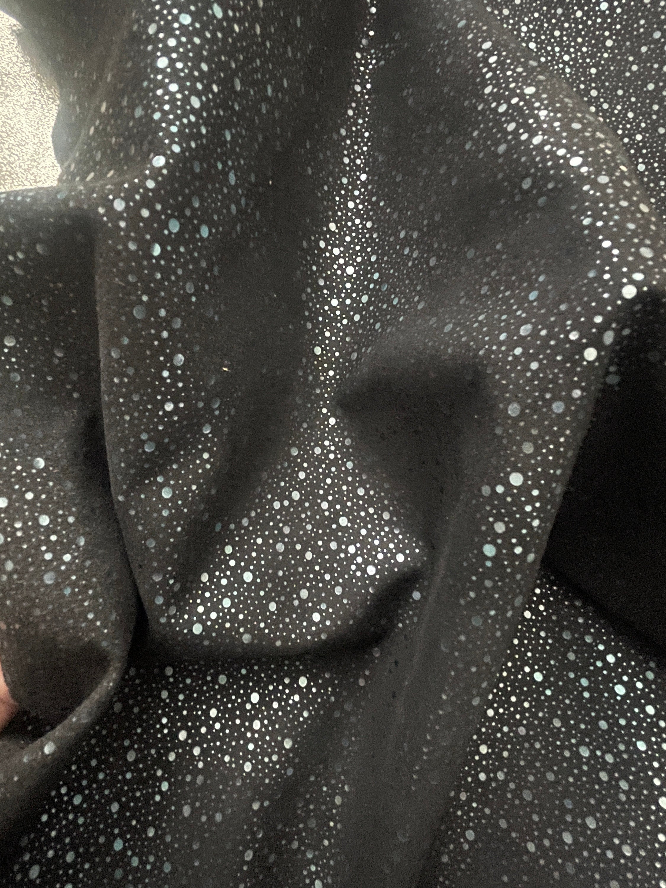 Blue Night Dots on Black Leather, Genuine Leather Sheets for Craft, Black Leather