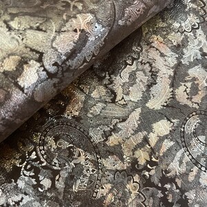 Metallic  Brown and Light Gold Paisley Leather, Genuine Leather Sheets for Craft, Metallic Brown Leather,