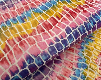 Full Goat Hide Glossy Croc Ligth Colored Striped Genuine Leather Sheets for Craft, Glossy Leather, Croc Print Leather