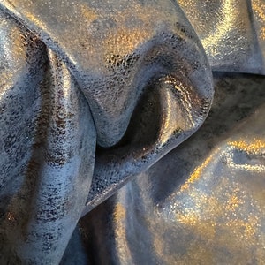Metallic Copper Dust  on Navy Blue   Leather Sheet, Genuine Leather Sheets for Craft
