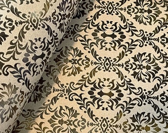 Metallic Vintage Moroccan Shape Print Leather, Genuine Leather Sheets for Craft, Beige Letaher