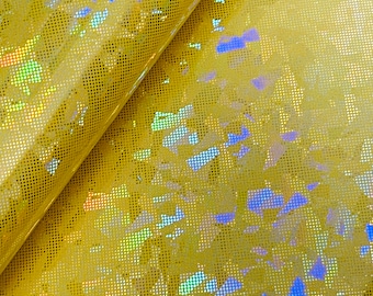 Synthetic Leather for Crafts, Faux Leather, Iridescent  Galaxy Yellow Glossy  Faux Leather, Vegan Leather, Iridescent Yellow Faux Leather