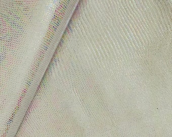 Iridescent Metallic Cream Beige Glitter Snake Print Leather, Scarlet Line, Print Leather, Genuine Leather Sheets for Craft