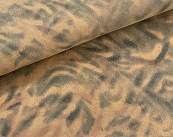 Glossy Black and Tan Brown Desert Dunes Print Leather, Genuine Leather Sheets for Craft, Metallic brown leather, fall leather,