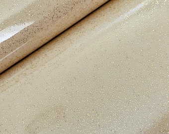 Synthetic Leather for Crafts, Faux Leather, Fine Glitter Glossy Beige Faux Leather, Vegan Leather, Beige Faux Leather