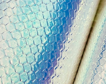 Synthetic Leather for Crafts, Faux Leather, Iridecent Mermaid Scales Embossed Faux Leather, Vegan Leather, Pink Faux Leather