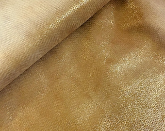 Shiny Stitched Soft Textured Golden Burnt Orange Brown Genuine Leather Sheets for Craft, Metallic Brown Leather
