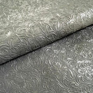 Vintage Western Gray Genuine Leather Sheets for Craft, Embossed Leather, Vintage Leather, floral embossed leather