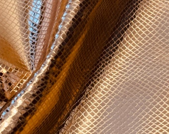 Metallic Rose Gold  Baby Snake Print Leather, Print Leather, Genuine Leather Sheets for Craft