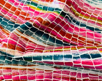 Glossy Croc Brigth Colored Striped Genuine Leather Sheets for Craft, Glossy Leather, Croc Print Leather