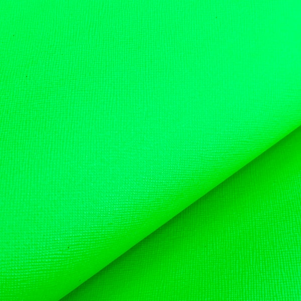 Faux Leather for Crafts, Synthetic Leather, Saffiano Embossed Faux Leather, Vegan Leather, Neon Green Faux Leather