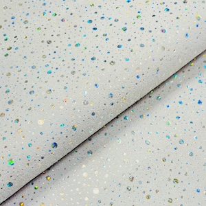 Iridescent Silver Dots on White Leather, Genuine Leather Sheets for Craft, Spring Leather, White Leather, Spring Leather