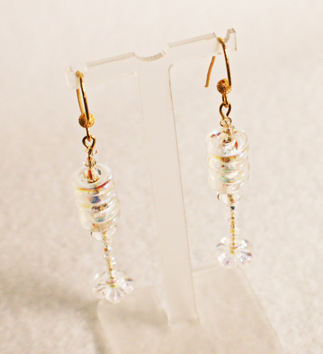 Champagne Flute Earrings Czech Crystal Dangle Earrings Fun Party