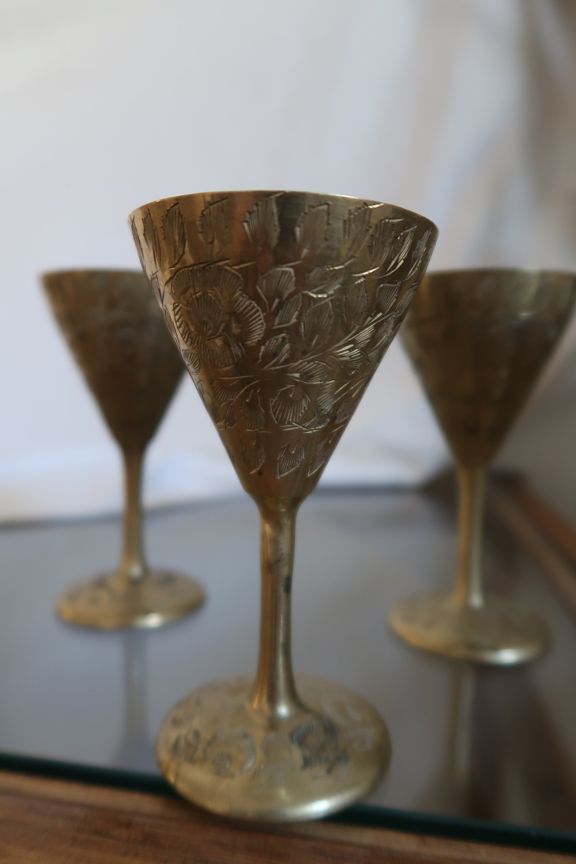 Vintage Brass Engraved Goblets / Etched Gold Goblets Etsy