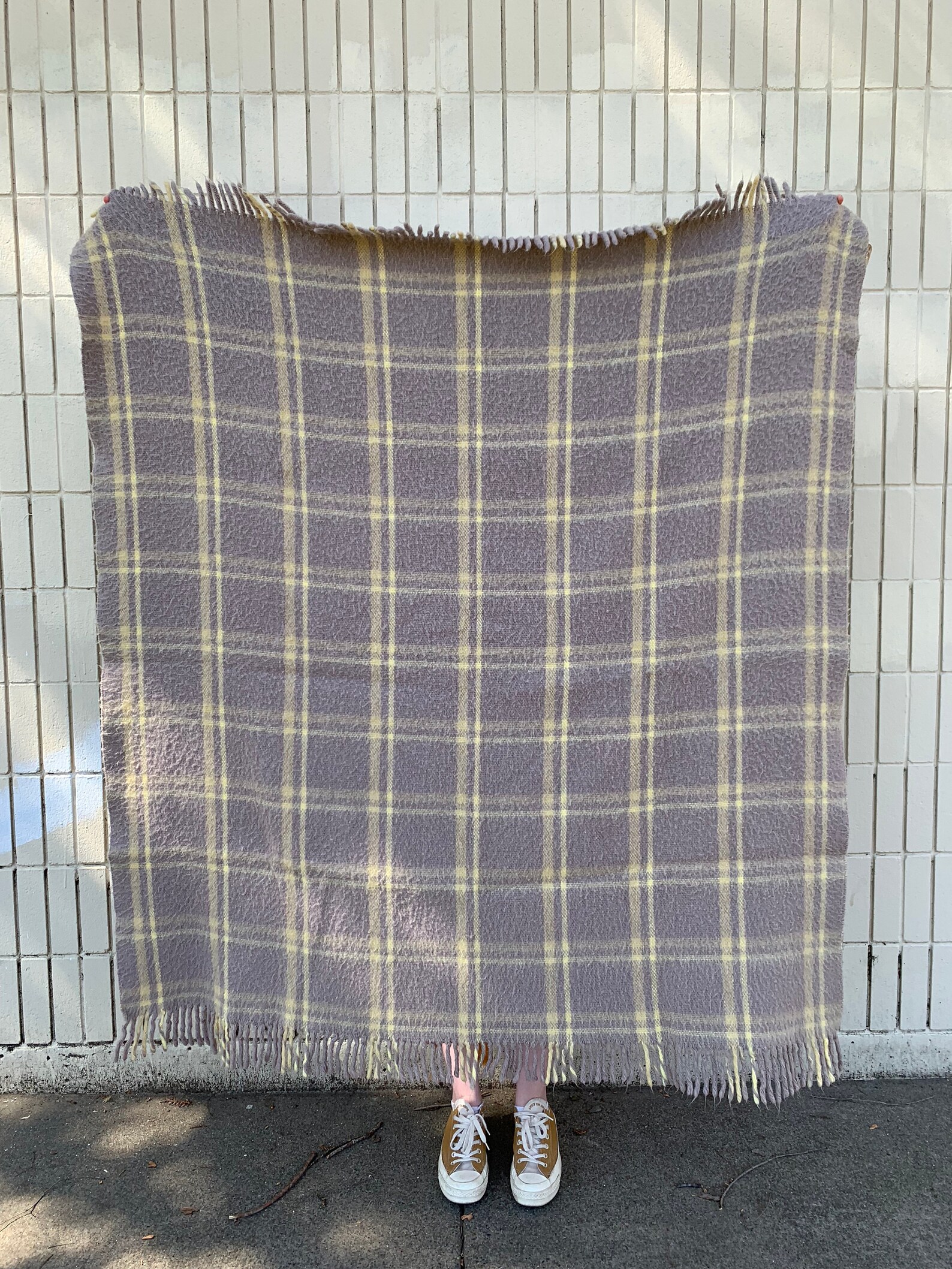 Greek Lilac Acrylic Blanket / Vintage Check blanket / Vintage Etsy