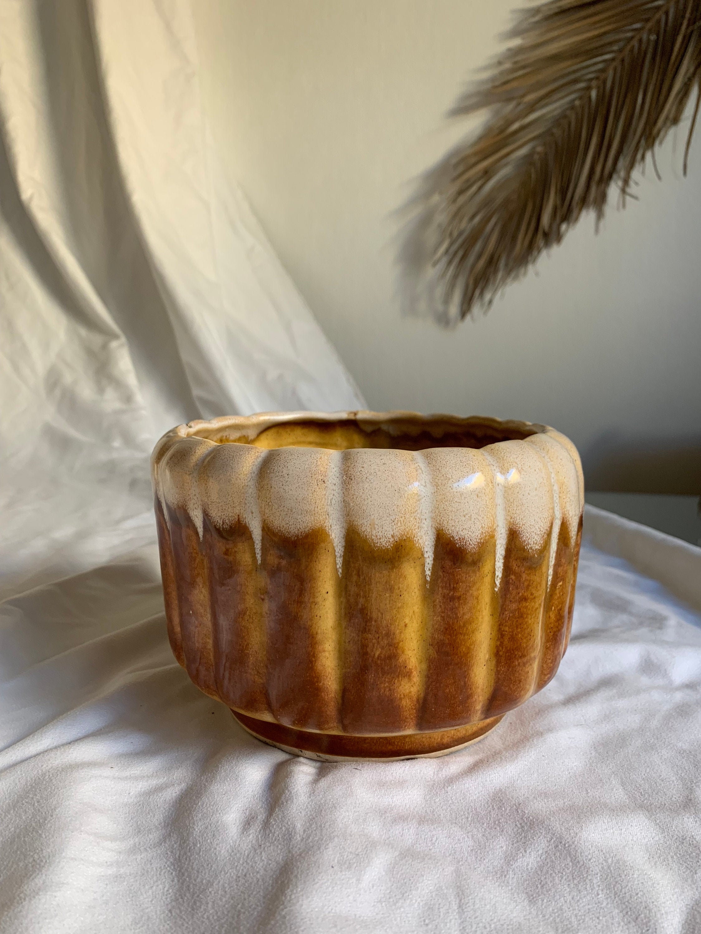 Vintage Mustard Yellow Planter / Made in USA Pottery / Etsy