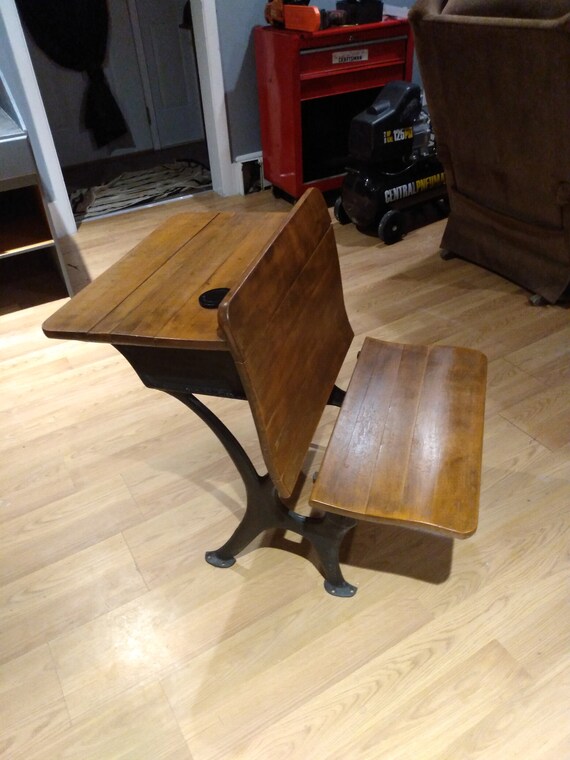 Early 1900s antique school desk with inkwell Etsy