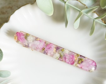 Pink Hair Clip With Real Dried Flowers Handmade Hair Accessory Clear Barrette Children Hair Arrangement