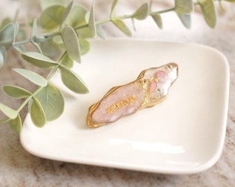 Agate Slice Shape Pink Gold Hair Clip With Real Dried Flowers Handmade Hair Accessory Barrette Children Hair Arrangement