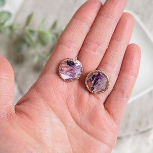 Round Large Stud Earrings Purple Marble Polymer Clay Earrings Minimalist Jewellery Handmade Accessory Circle Charm Party Gift For Her image 3