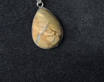 Michigan Septarian Nodule Necklace – Teardrop “Lightning Stone” Pendant – Stainless Steel 22" Chain with Extender
