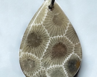 Handcrafted Petoskey Stone Teardrop Pendant Necklace