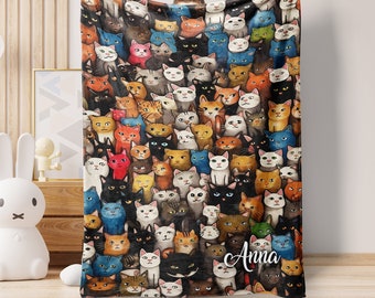 Personalisierte Katzendecke, niedliche Katzendecke, benutzerdefinierter Name, weiche, gemütliche Fleecedecke, Geschenk für Katzenliebhaber, Katzenmutter, Katzenvater