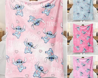 Personalized Stitch Blanket, Custom Kid Name Blanket, Cartoon Movie Blanket, Disney Birthday Gift for Her/Him, Kids Adults Blanket