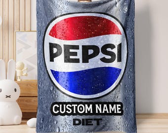 Personalized Pepsi Blanket Custom Name Pepsi Diet Can Fleece Sherpa Blanket, Pepsi Addiction Blanket, Pepsi Lover Gift