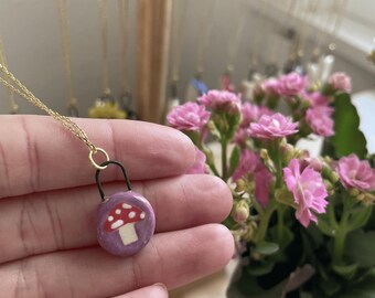 Mushroom Charm Necklace | Hand-made Ceramic Charm | Clay Jewelry