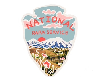 National Park Arrowhead Sticker: Scenic Meadow, Mountain Vinyl Decal