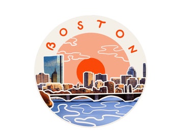 Boston Skyline Sticker: Illustrated Sunset Vinyl Decal