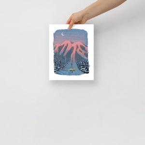 Alpine Sunset Ski Poster: Mountain Art Print