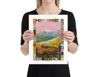 Colorado Barn Art Print: Quilted Border, Autumn Landscape