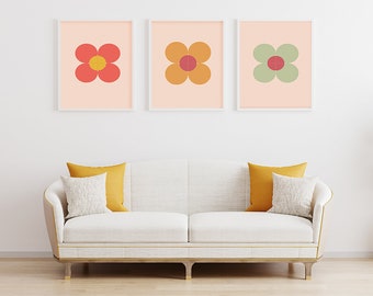 Pastel Flowers Wall Art, Set of 3, Digital Download