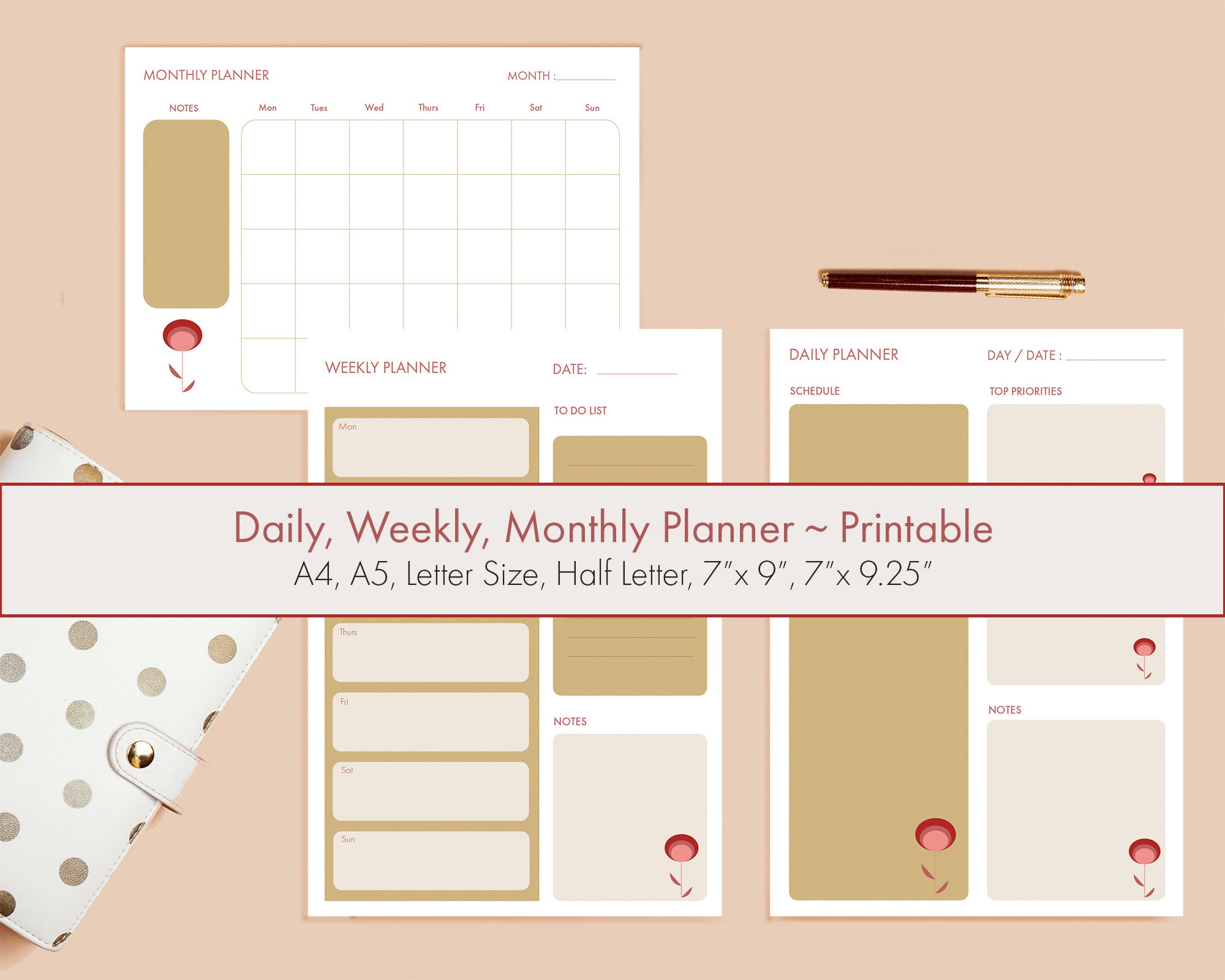 Daily Weekly Monthly Planner Pages Digital Print Etsy Australia