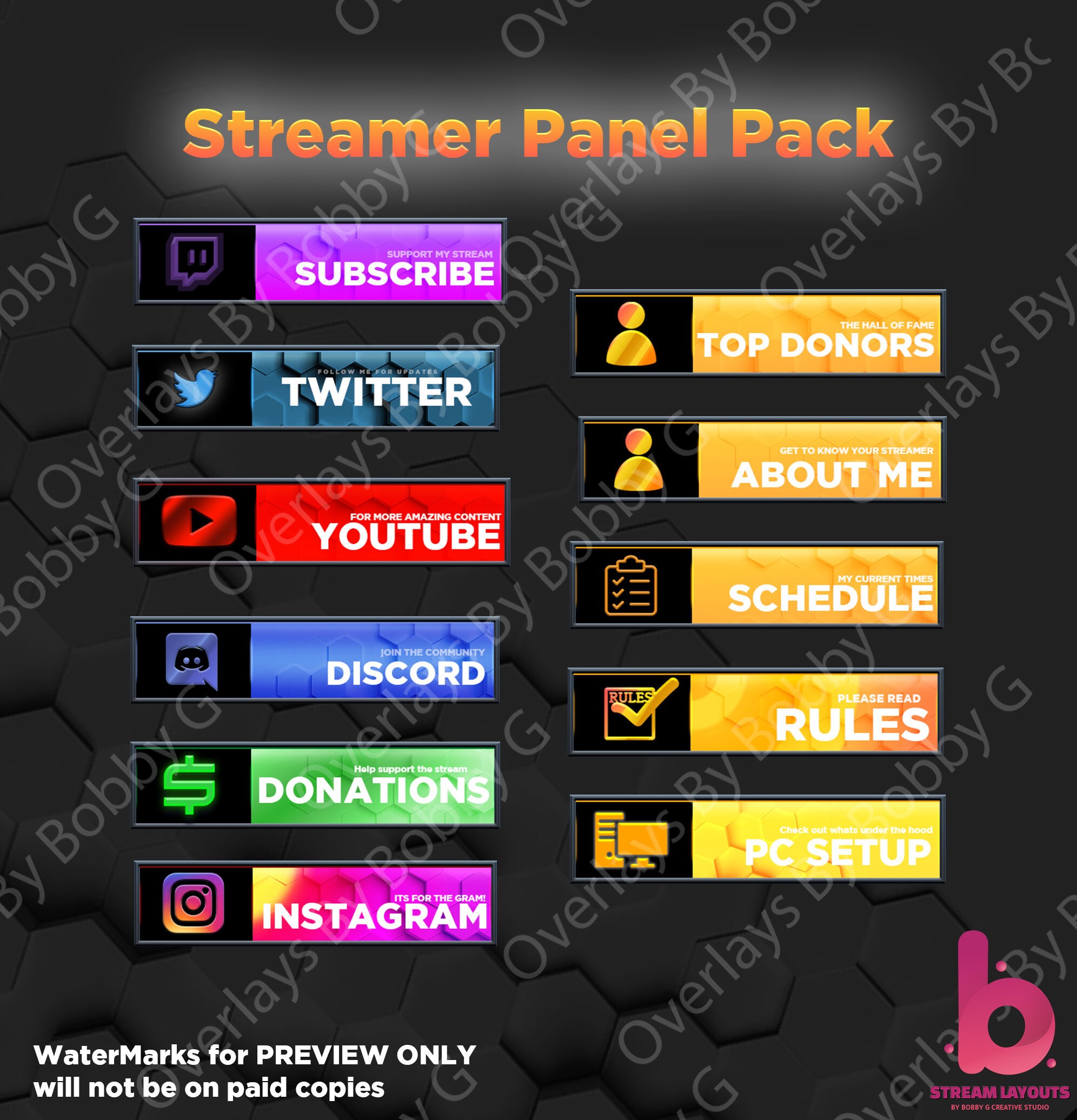 TWITCH Panels streamer Pack Youtube, Twitch, Mixer, FB LIVE Etsy