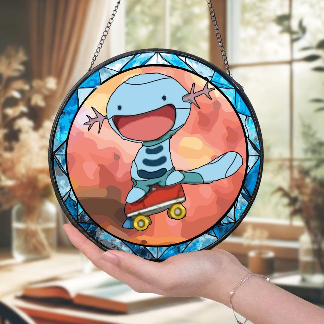 Pokemon 583 Pokemon Glass Suncatcher - Wooper Glass With Skater & Sunset Design, UV ...