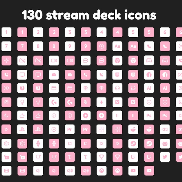 130 icônes Pink & White Stream Deck - Mignons boutons de streaming minimal Stream Deck - Elgato Stream Deck XL, Stream Deck Mini