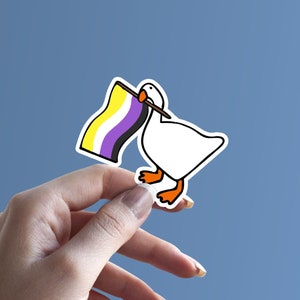 LGBTQ+ Goose Game Vinyl Sticker | Non Binary Flag Goose Sticker | Enby Pride Goose Game | Video Game Stickers | Laptop Decal | Phone Decal